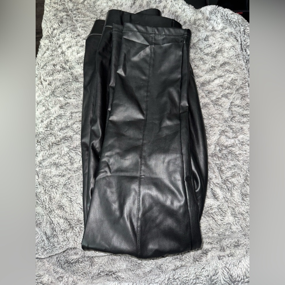 Feathers Black Faux Leather Trousers
